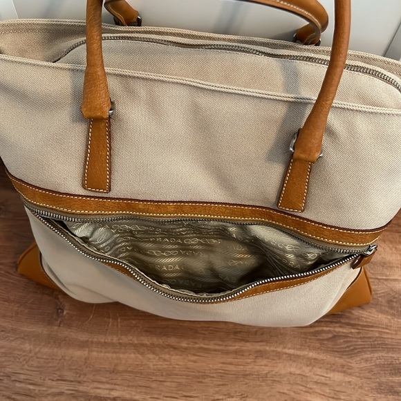Authentic PRADA Vintage Canvas Leather Nappa Shoulder Tote Bag Beige Leather - Picture 9 of 10